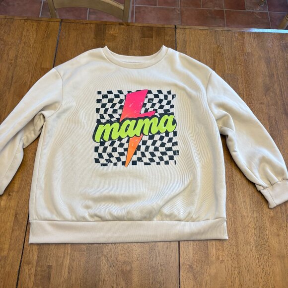 Mama crewneck sweater Tan Checkered Size 1X Plus Neon - Picture 3 of 11